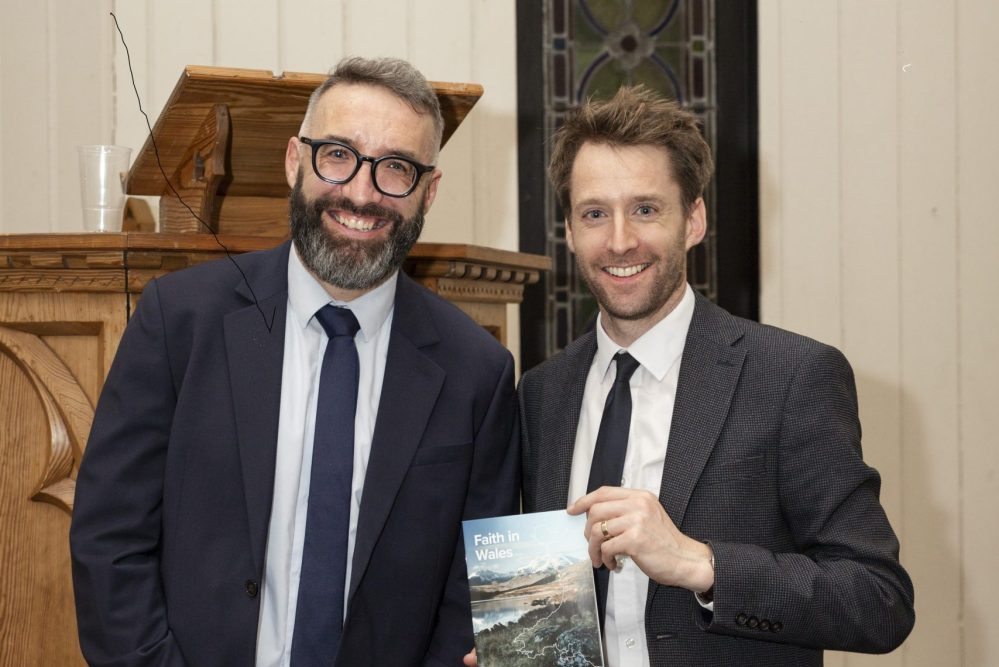 Sam Rowlands MS with Rev Canon Tim Rowlands at the launch of the Faith in Wales 2025 report at the Senedd in Cardiff