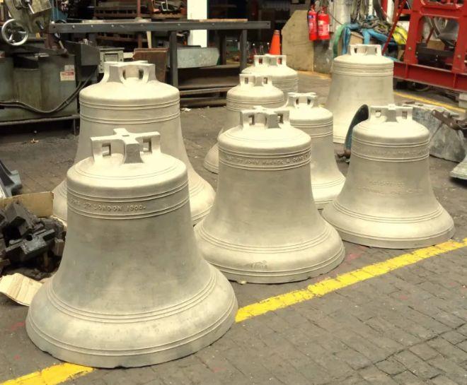 Bells in the tower of St Mary's Church Betws y Coed North Wales after restoration ahead of their first Easter ring